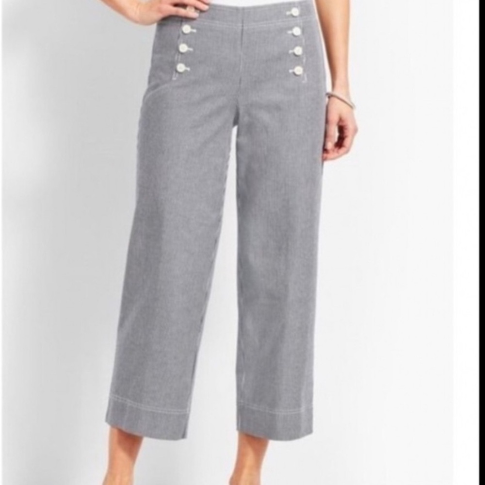 Talbots Pants Womens 10 Blue Striped High Waist Deck Wide Leg Cropped Sailor